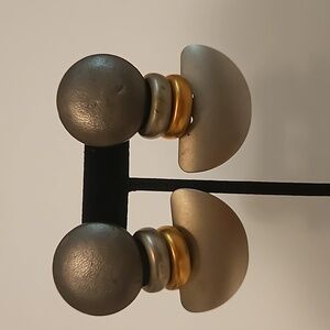 80s Faux Leather Silvertone & Goldtone Pierced Earrings